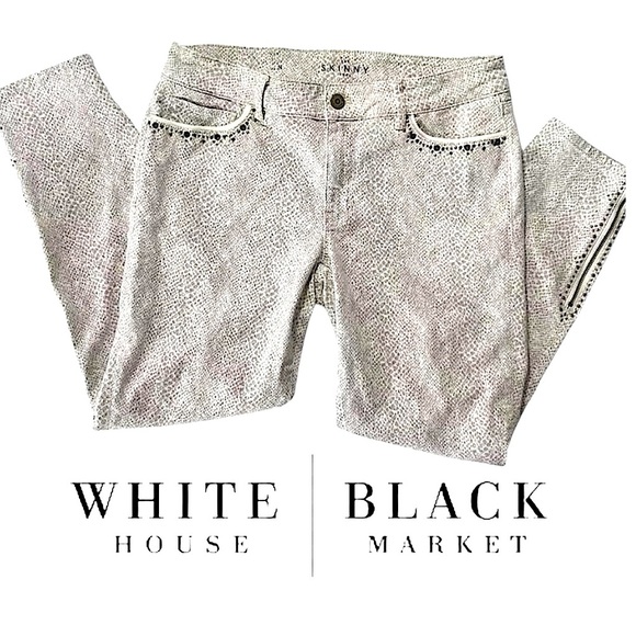 WHBM Gray Moto Skinny Snakeskin Print Crop Jeans Studded Accents Zip Ankle Edgy - Picture 16 of 16